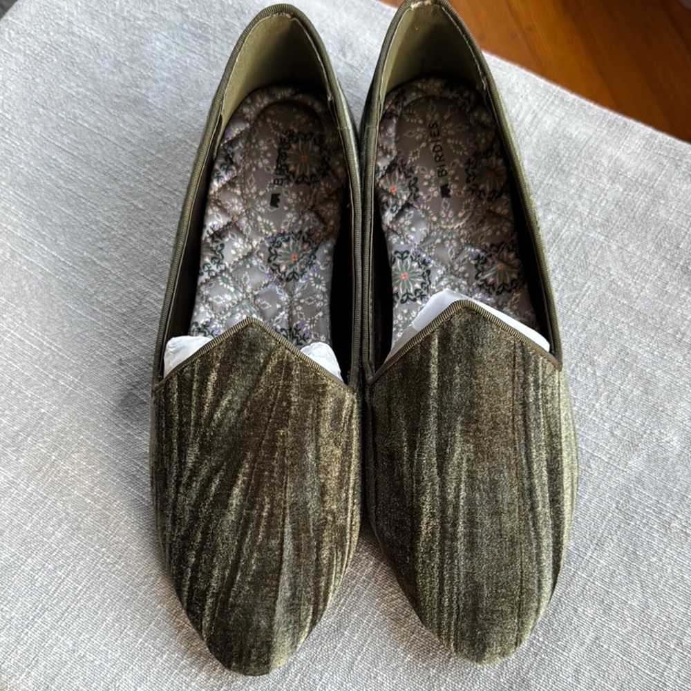 Birdies The Heron Loafers Green Crushed Velvet Flats Sz 7 - Picture 6 of 11